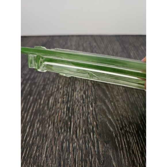 Vintage Optic Green Depression Uranium Glass Butter Dish w/ Lid - Block Pattern - Picture 10 of 12